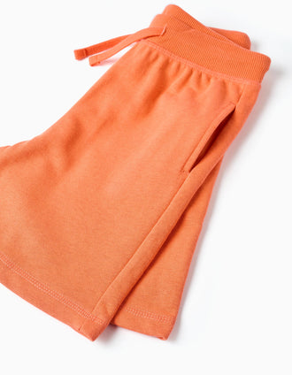 Pantalón corto de felpa con cordón y bolsillos para niño, naranja