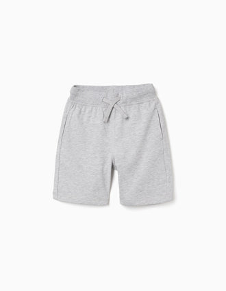 Pantalón corto de felpa con cordón y bolsillos para niño, gris claro