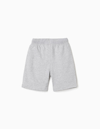 Pantalón corto de felpa con cordón y bolsillos para niño, gris claro