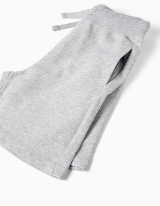 Pantalón corto de felpa con cordón y bolsillos para niño, gris claro