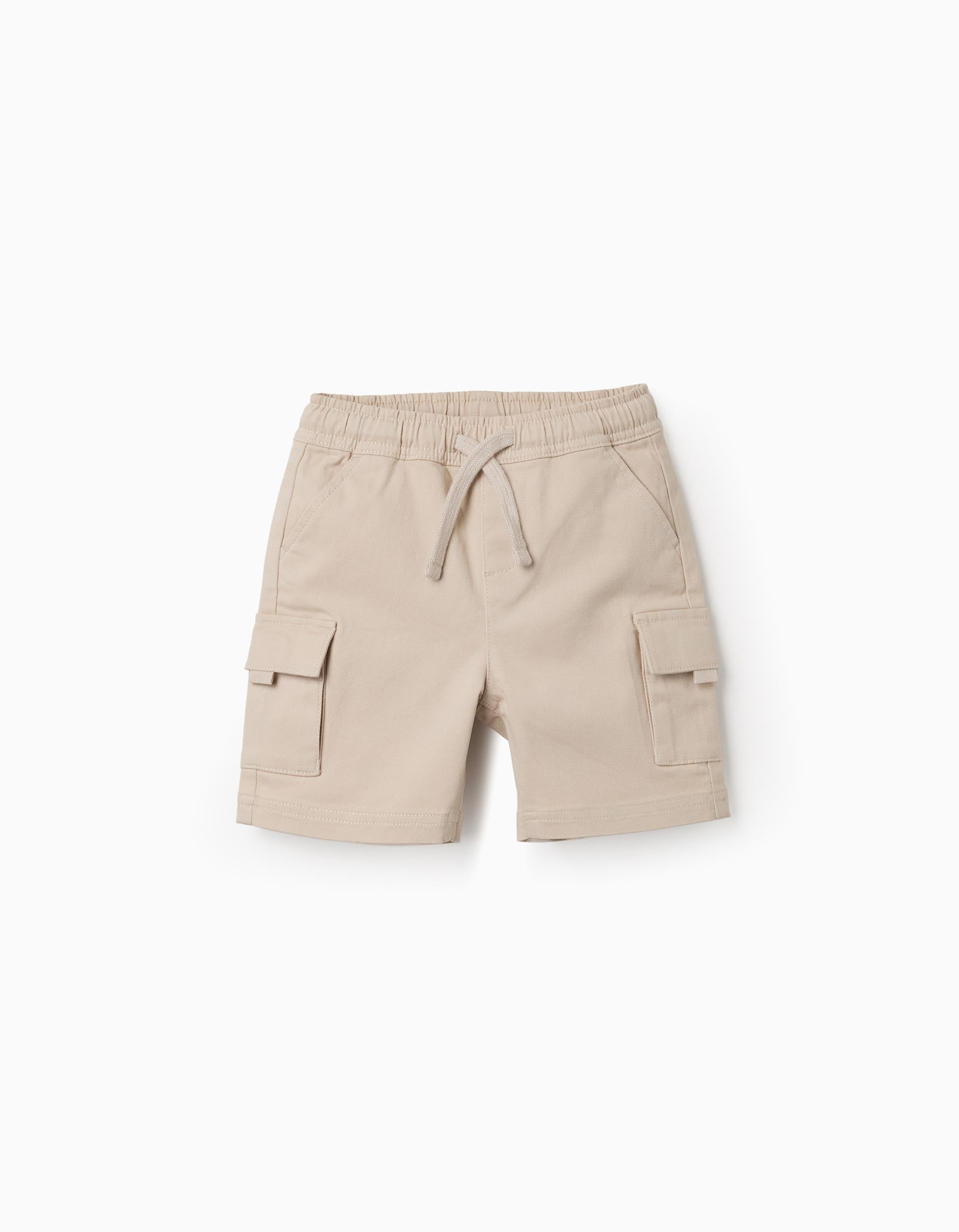 Bermudas largas cargo de sarga con cordón para bebé niño, beige claro