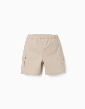Bermudas largas cargo de sarga con cordón para bebé niño, beige claro
