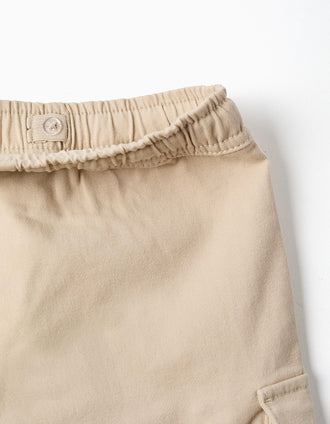 Bermudas largas cargo de sarga con cordón para bebé niño, beige claro