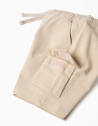 Bermudas largas cargo de sarga con cordón para bebé niño, beige claro