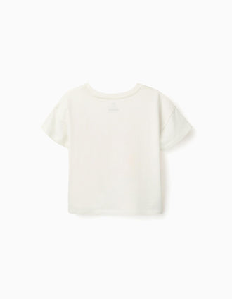 Cotton T-shirt with starfish print for girls, white/orange/green
