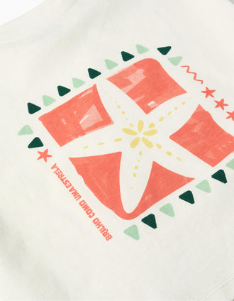 Cotton T-shirt with starfish print for girls, white/orange/green