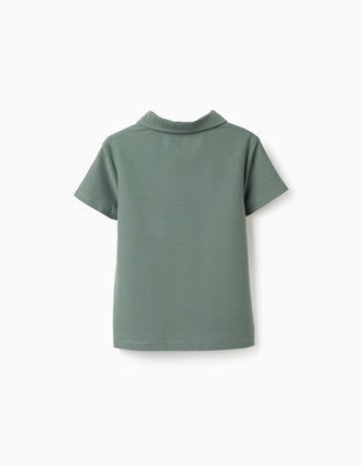 Cotton polo shirt with jacquard for boys, dark green