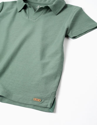 Cotton polo shirt with jacquard for boys, dark green