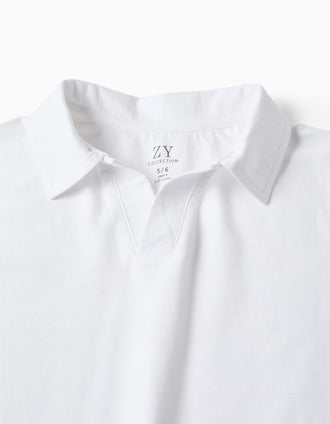 Cotton polo shirt with jacquard for boys, white