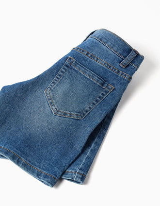 Calções midi de ganga com cinco bolsos para menino, azul