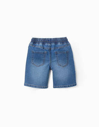 Bermudas midi vaqueras pull-up con cordón para niño, azul