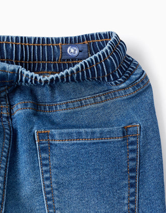 Bermudas midi vaqueras pull-up con cordón para niño, azul