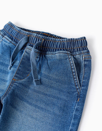 Bermudas midi vaqueras pull-up con cordón para niño, azul
