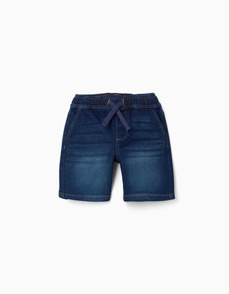 Short midi en jean à enfiler avec cordon pour garçon, bleu foncé