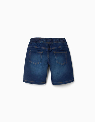 Short midi en jean à enfiler avec cordon pour garçon, bleu foncé