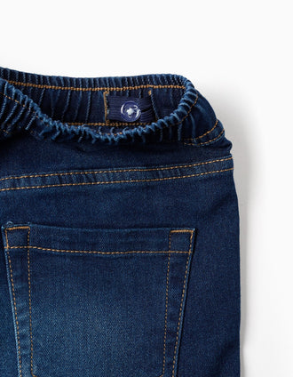Short midi en jean à enfiler avec cordon pour garçon, bleu foncé
