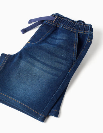 Short midi en jean à enfiler avec cordon pour garçon, bleu foncé