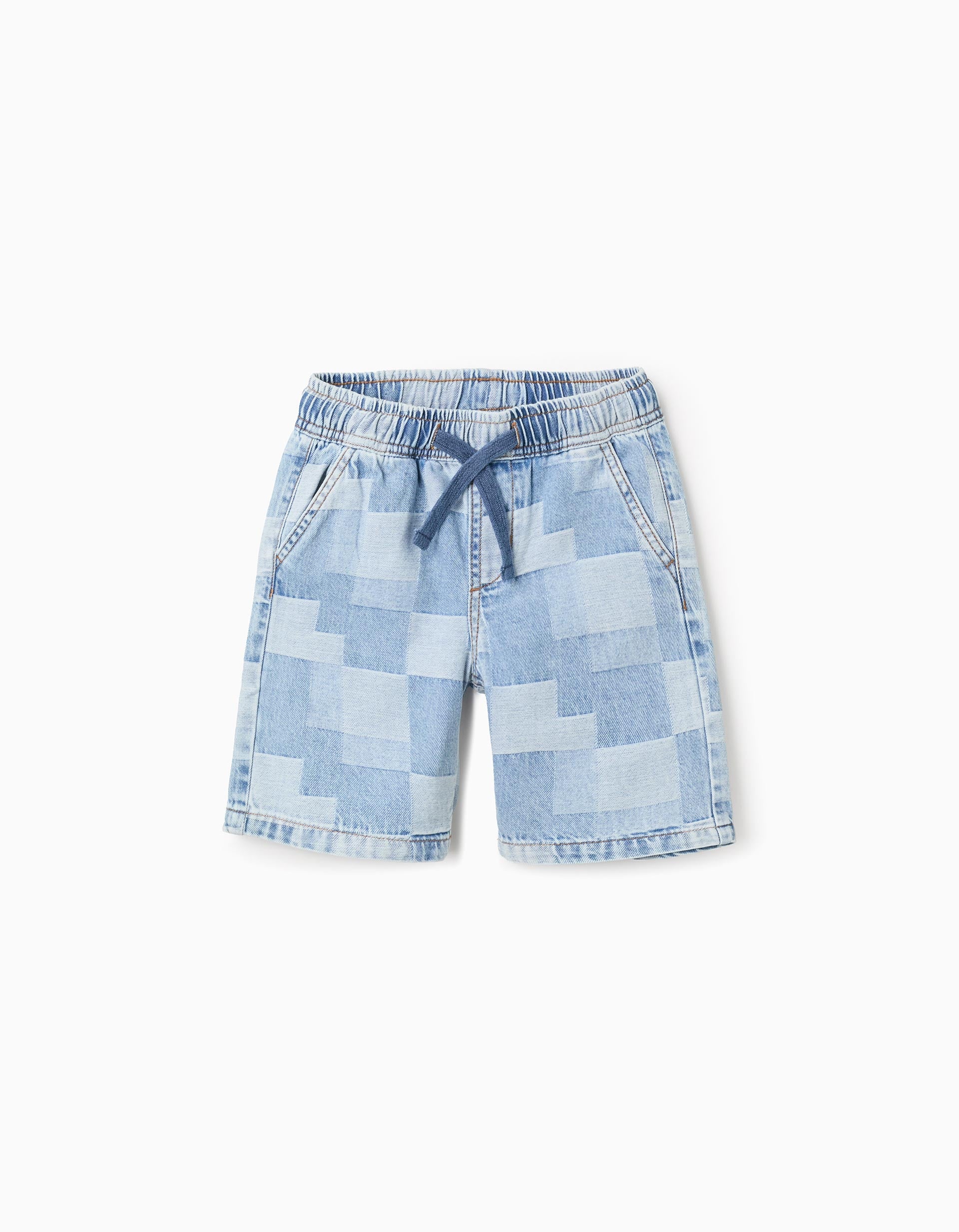 Calções midi de ganga com padrão xadrez para menino, azul