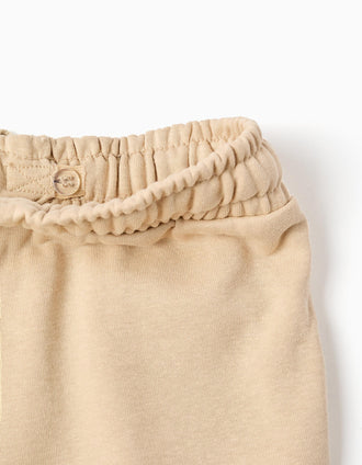 Bermudas de felpa con bolsillos cargo y cordón para niño, beige