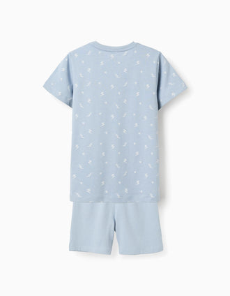 Pack of 2 cotton short/long pyjamas with prints for boys, white/blue