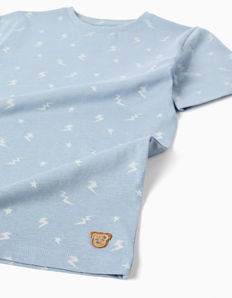 Pack of 2 cotton short/long pyjamas with prints for boys, white/blue