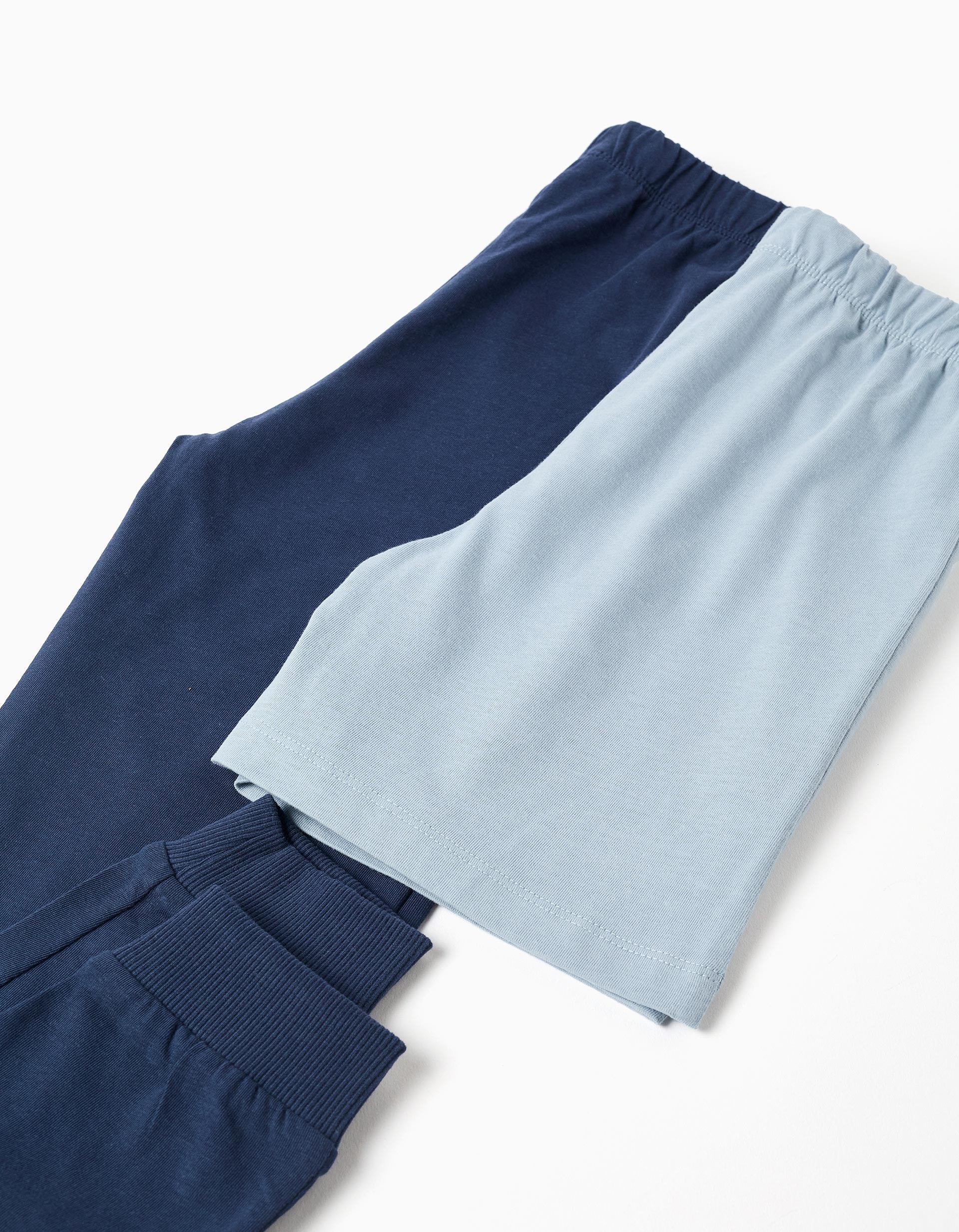 Pack de 2 pijamas de algodão com estampados para menino, branco/azul