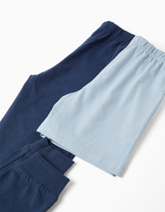 Pack of 2 cotton short/long pyjamas with prints for boys, white/blue