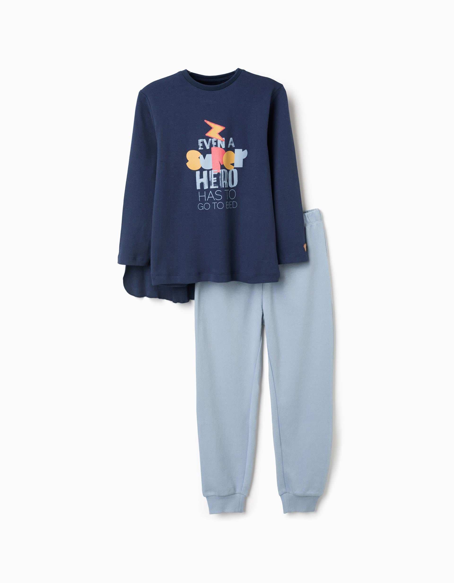 Long sleeve cotton pyjamas with removable cape for boys, blue