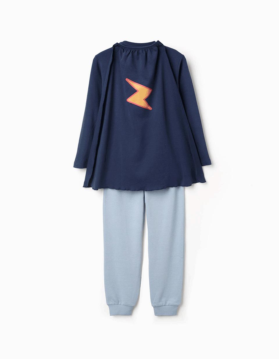 Long sleeve cotton pyjamas with removable cape for boys, blue