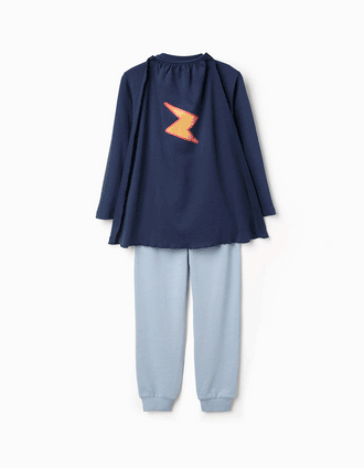 Pyjama en coton à manches longues avec cape amovible pour garçon, bleu