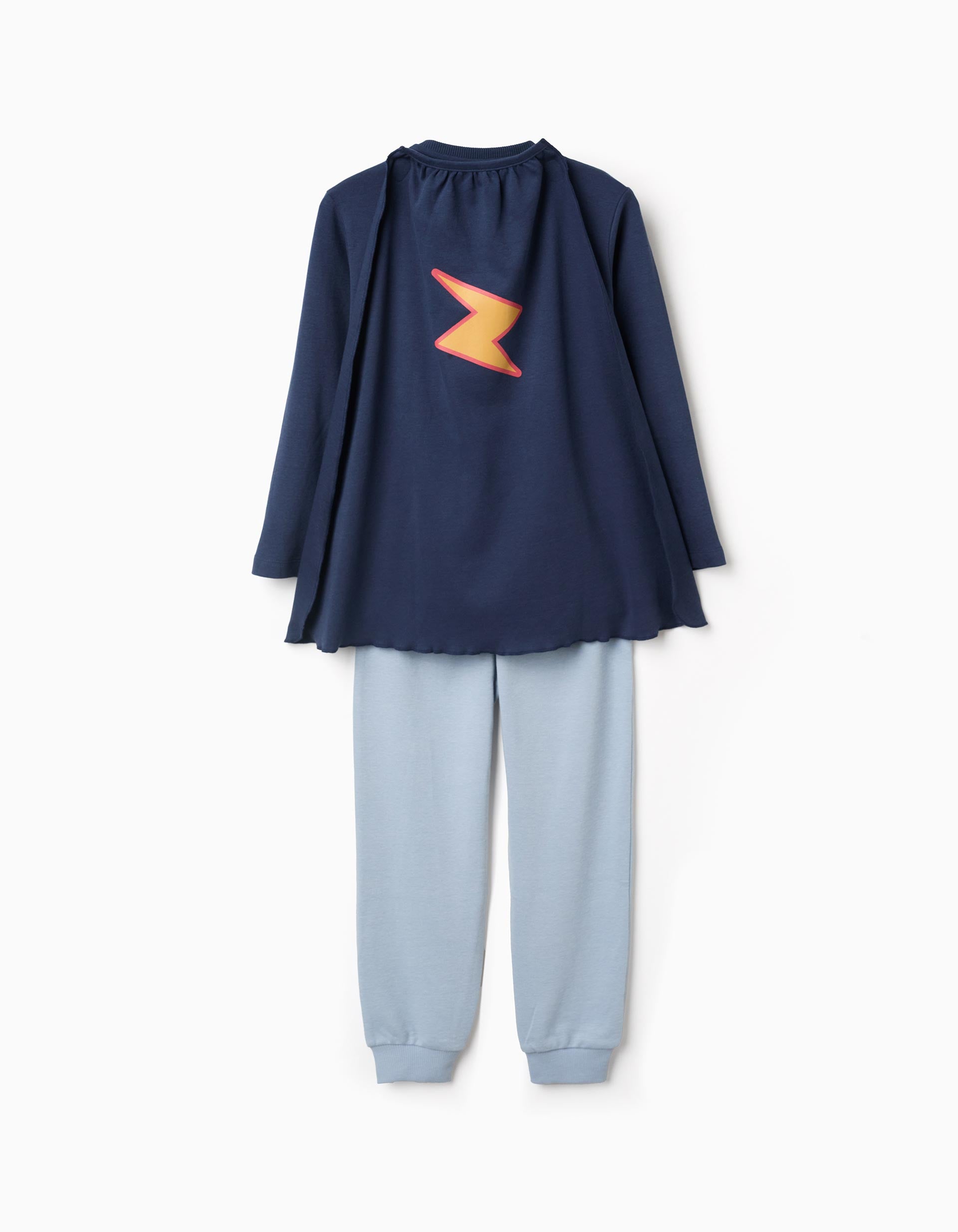 Long sleeve cotton pyjamas with removable cape for boys, blue