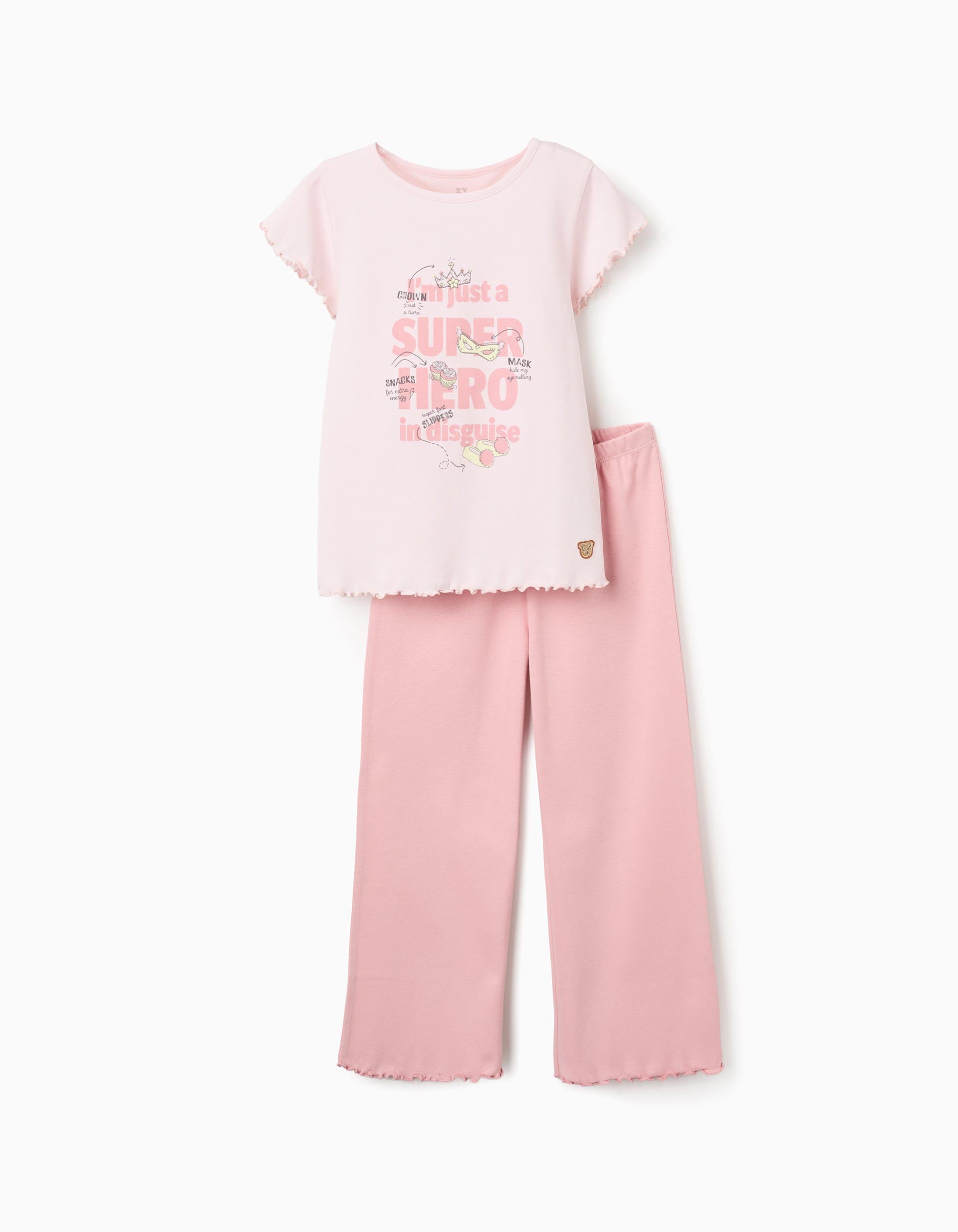 Pyjama en coton avec imprimé Superhero pour fille, rose