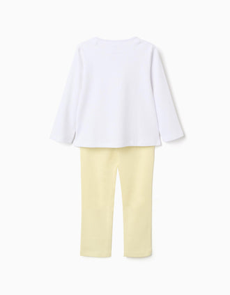 Long sleeve cotton pyjamas with removable cape for girls, white/yellow