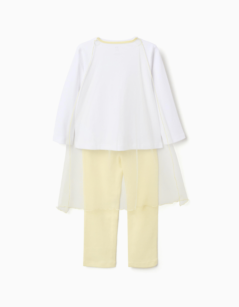 Pyjama long en coton avec cape amovible pour fille, blanc/jaune