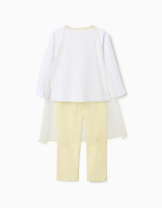 Long sleeve cotton pyjamas with removable cape for girls, white/yellow