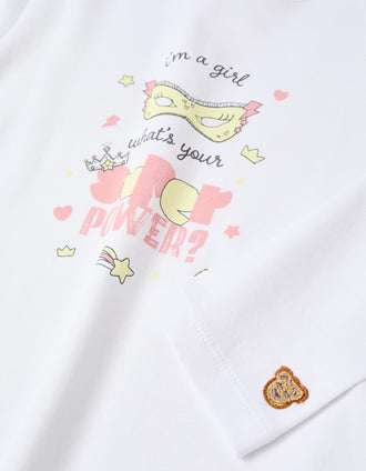 Long sleeve cotton pyjamas with removable cape for girls, white/yellow