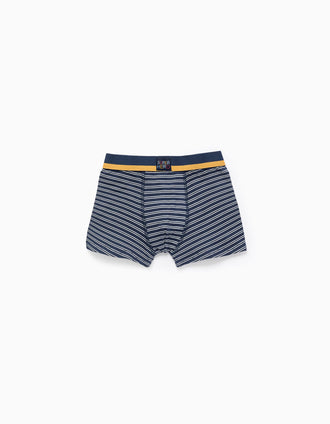 Pack de 4 boxers lisos/estampados para menino, azul/cinza/amarelo