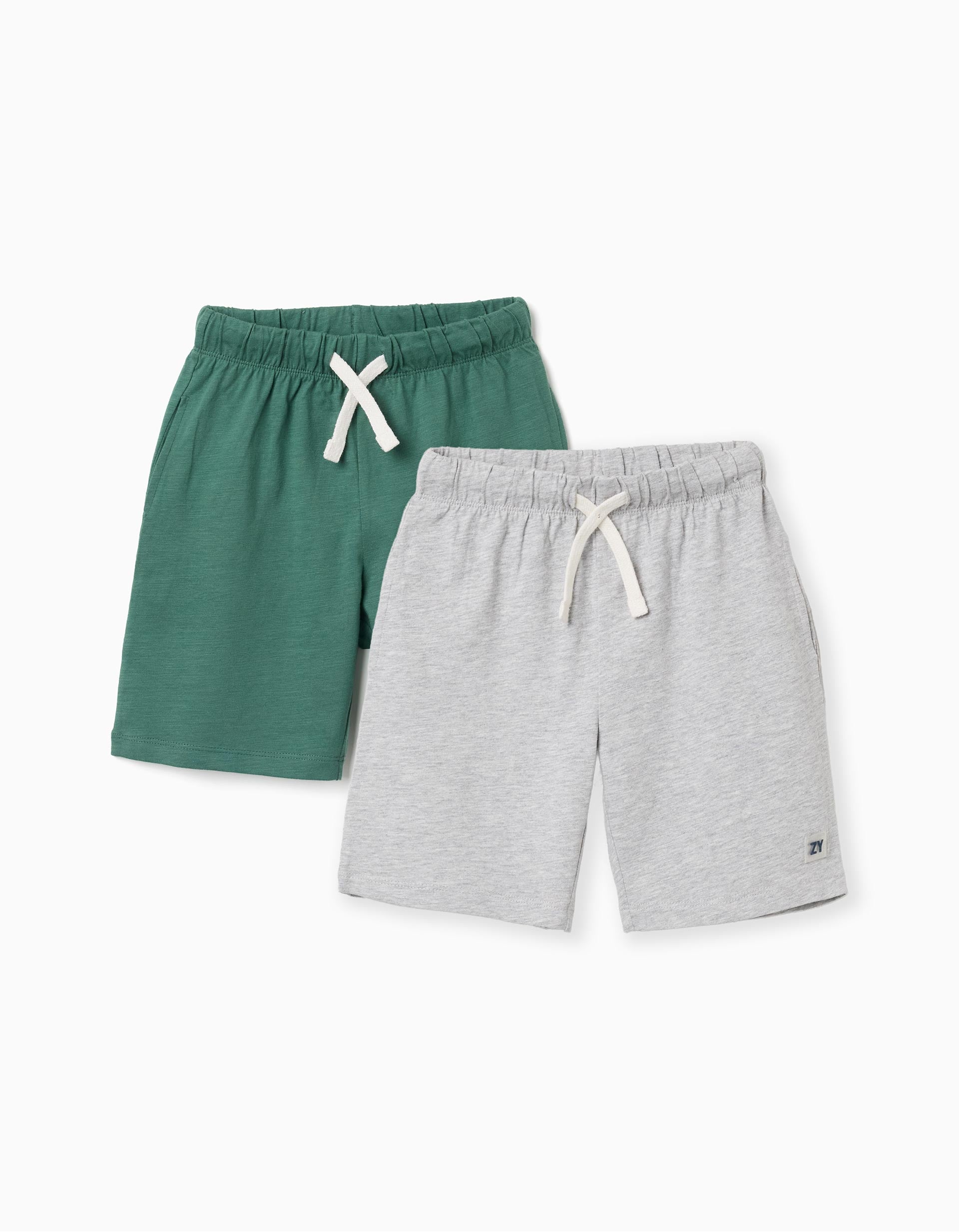 Lot de 2 shorts en coton avec cordon pour garçon, vert/gris clair