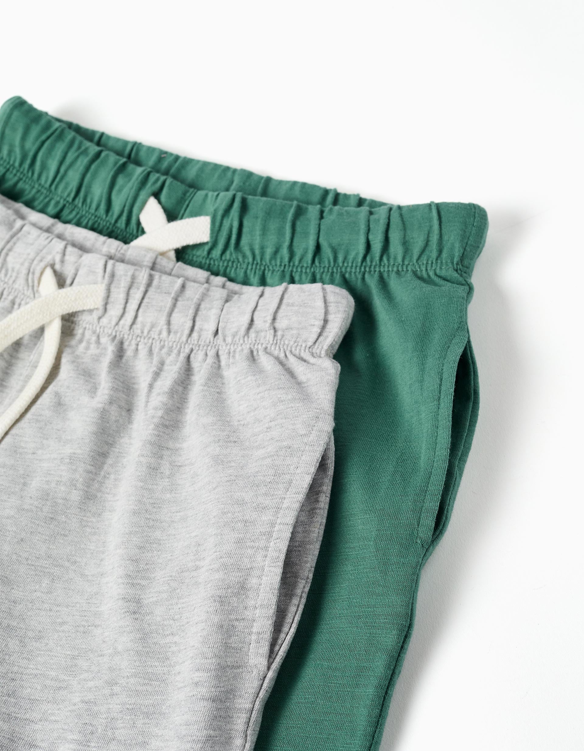 Lot de 2 shorts en coton avec cordon pour garçon, vert/gris clair