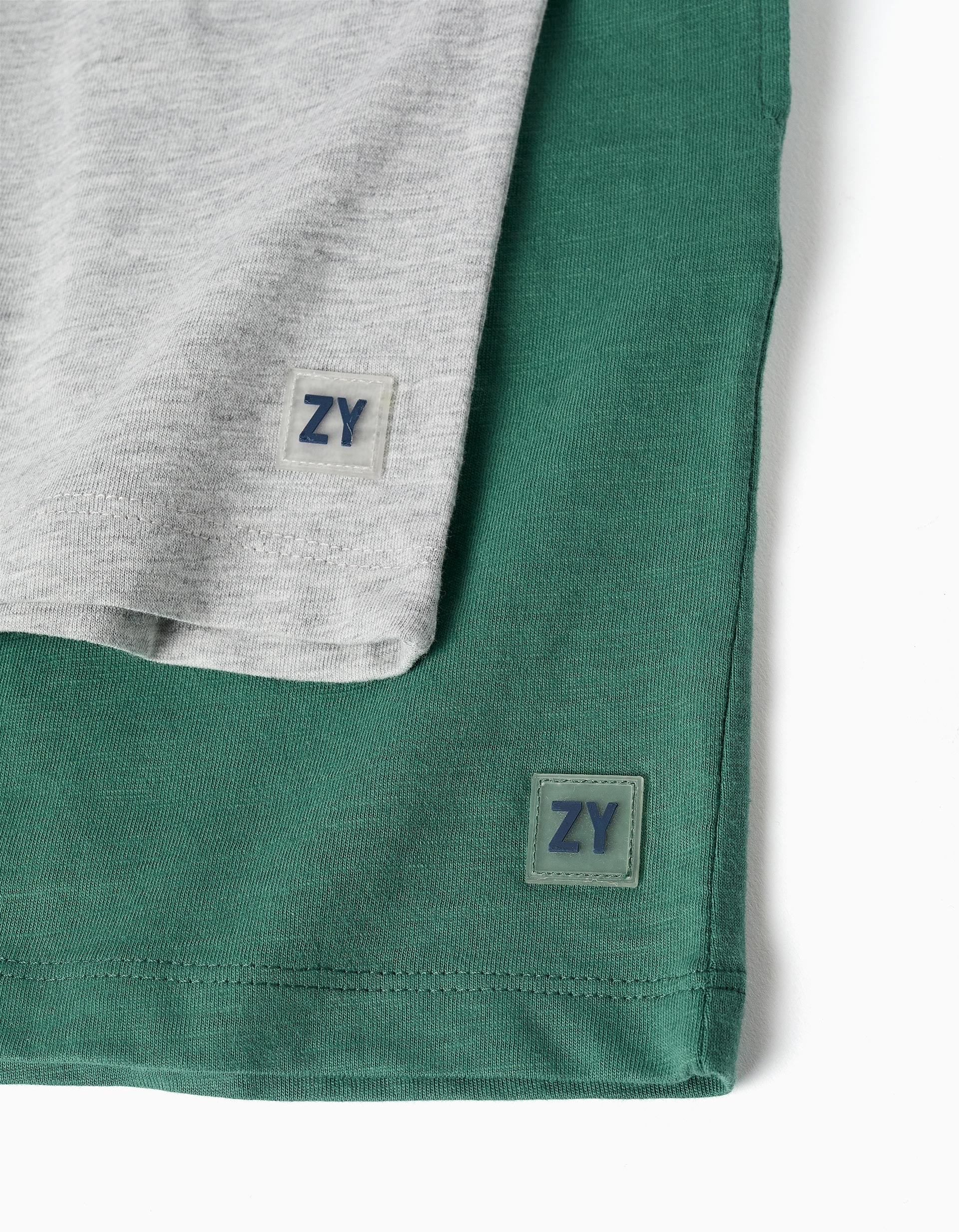 Lot de 2 shorts en coton avec cordon pour garçon, vert/gris clair