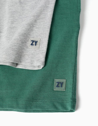 Pack of 2 cotton shorts with drawstring for boys, green/light grey