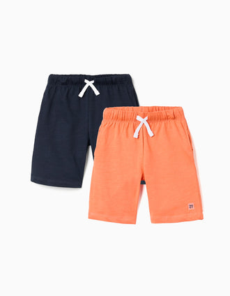 Pack de 2 calções em algodão com cordão para menino, azul-escuro/laranja