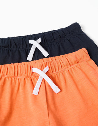 Pack de 2 calções em algodão com cordão para menino, azul-escuro/laranja