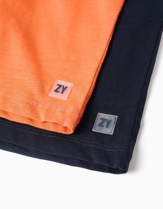 Pack de 2 calções em algodão com cordão para menino, azul-escuro/laranja
