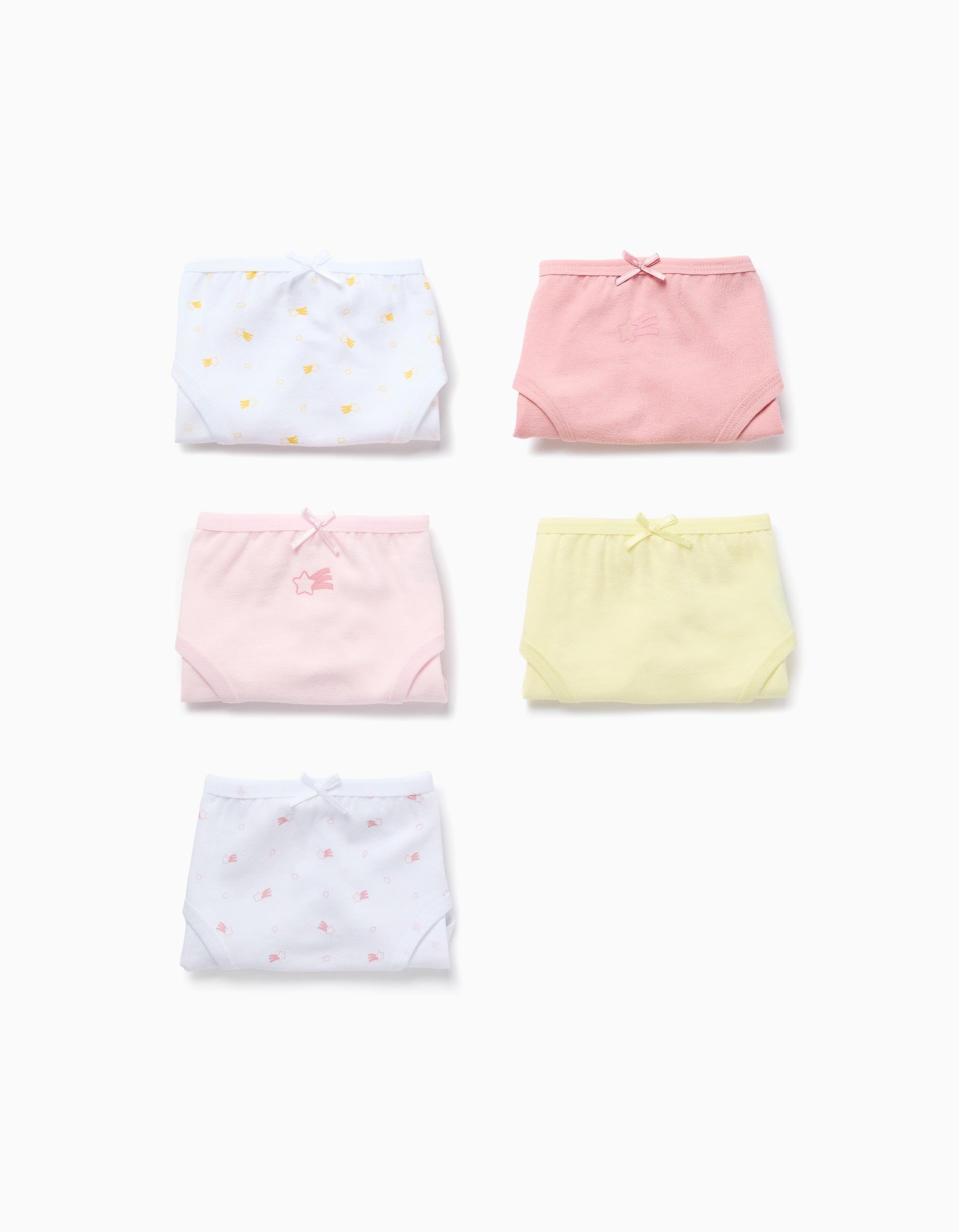 Pack 5 cuecas com motivo de estrelas para menina, rosa/branco/amarelo