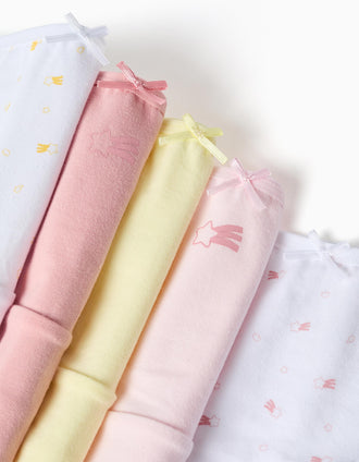 Pack de 5 bragas con motivo de estrellas para niña, rosa/blanco/amarillo
