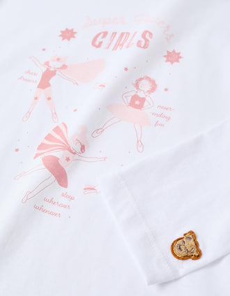 Pack of 2 cotton pyjamas with prints for girls, white/pink/yellow