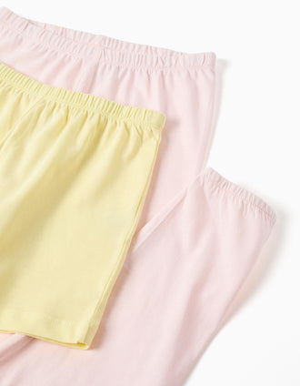 Pack of 2 cotton pyjamas with prints for girls, white/pink/yellow