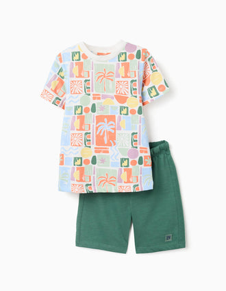 Camiseta con estampado de playa + pantalón corto para niño, multicolor