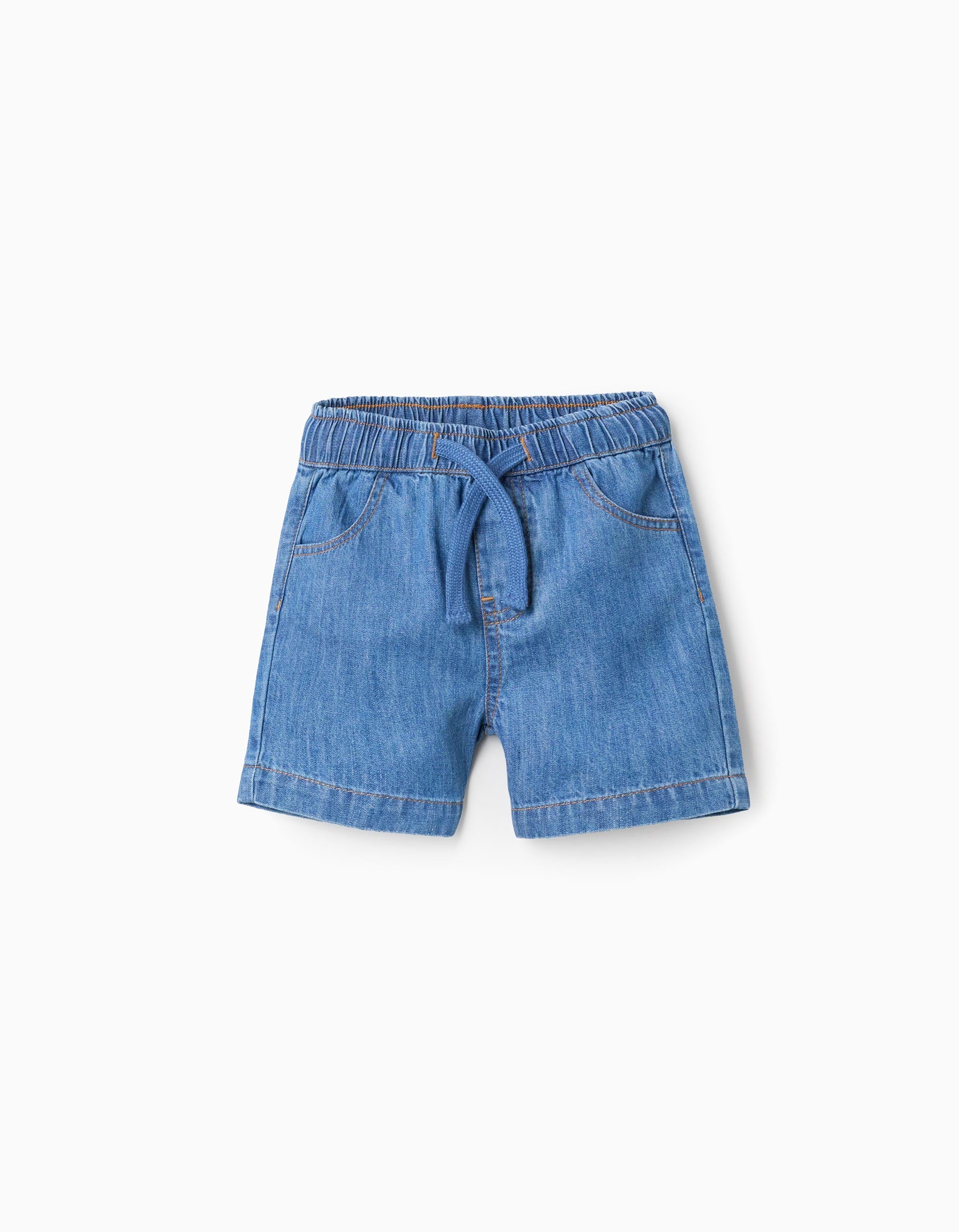 Bermudas midi vaqueras pull-up para bebé niño, azul